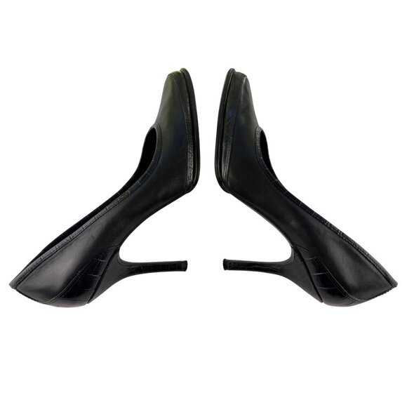 Nine West Black Leather Career Pumps with Croc-Embossed Trim Size 7.5 M - Picture 5 of 9